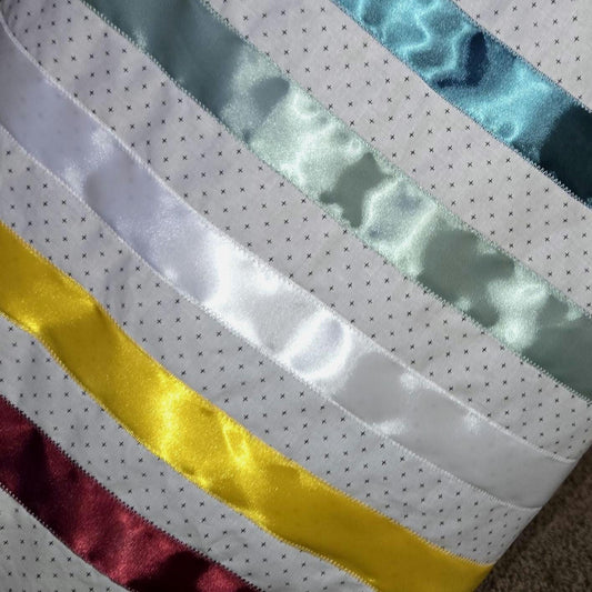 Handmade Indigenous Ribbon Skirt| White patterned Colorful | Sew What by Paige