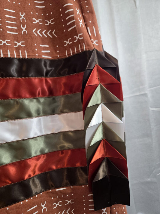 Handmade Indigenous Ribbon Skirt| Burnt Orange Geometric | Sew What by Paige